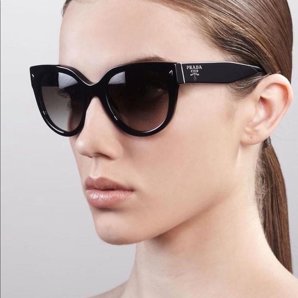Prada SPR17O 1AB-0A7 Cat Eye Black Sunglasses